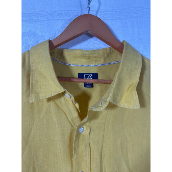 Cutter & Buck Button Up 4XB Yellow 100% Linen Short Sleeve - Picture 7 of 12